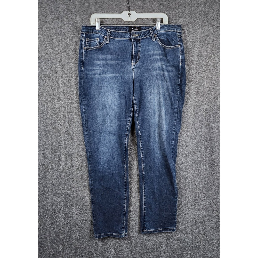 Earl Jean Skinny Jeans Womens 16 Blue Medium Wash Whiskered Stretch Denim
